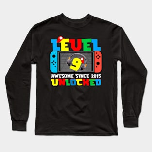 Level 9 Unlocked Awesome Since 2015 9Th Birthday Video Games Long Sleeve T-Shirt